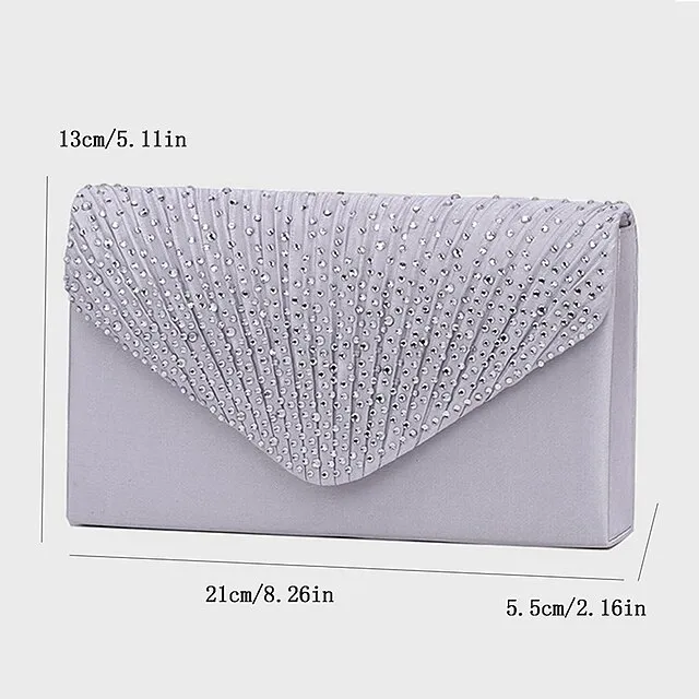 Women's Tri-fold Clutch Bags Polyester for Formal Evening Bridal Wedding Party with Crystal / Rhinestone Glitter Shine in Silver Wine Black