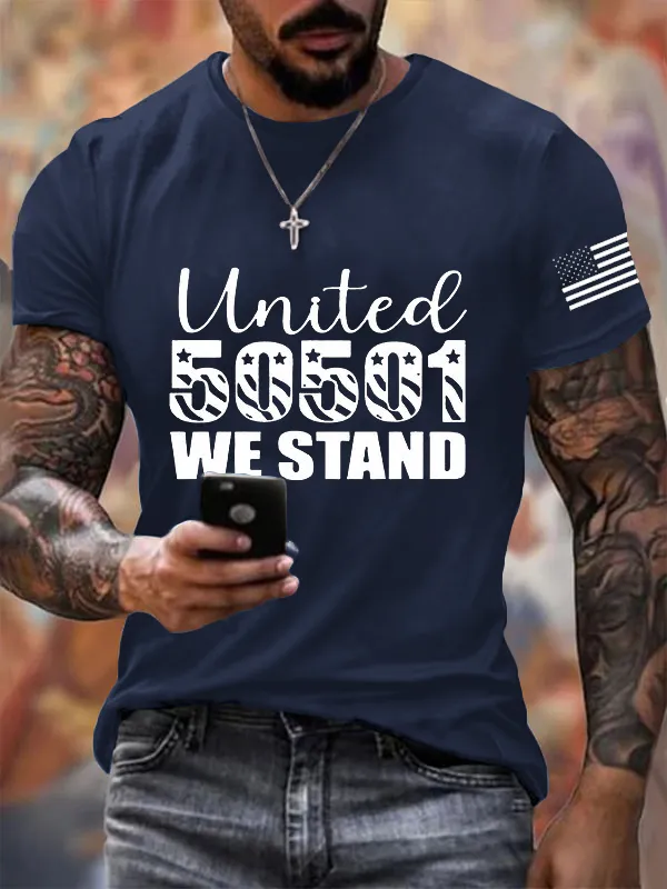 Men'S T-Shirt Men'S 50 Protest 50 States 1 Movement Printed T-Shirt Round Neck Pure Cotton Short Sleeve