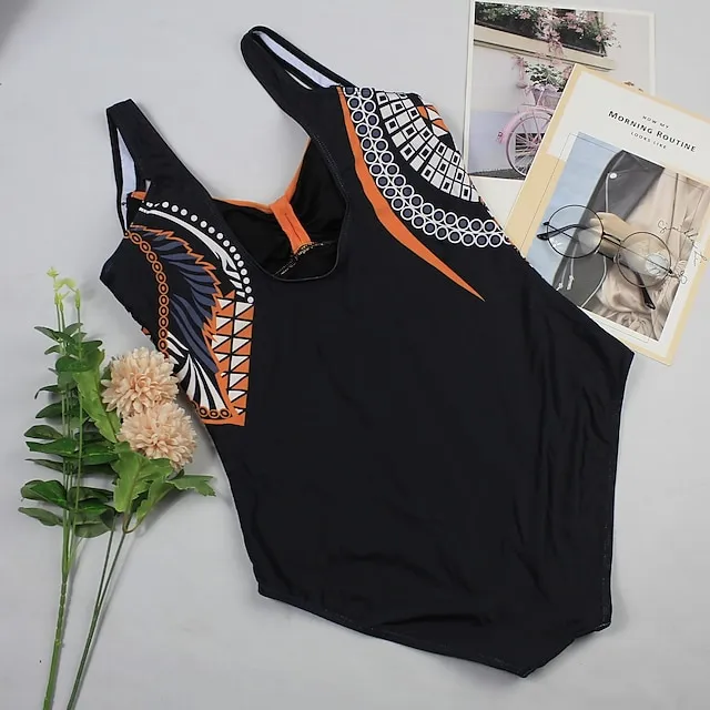 Women's One Piece Swimsuit Backless Vintage Bodysuit Bathing Suit Swimwear White Blue Breathable Quick Dry Lightweight Swimming Surfing Beach Spring Summer