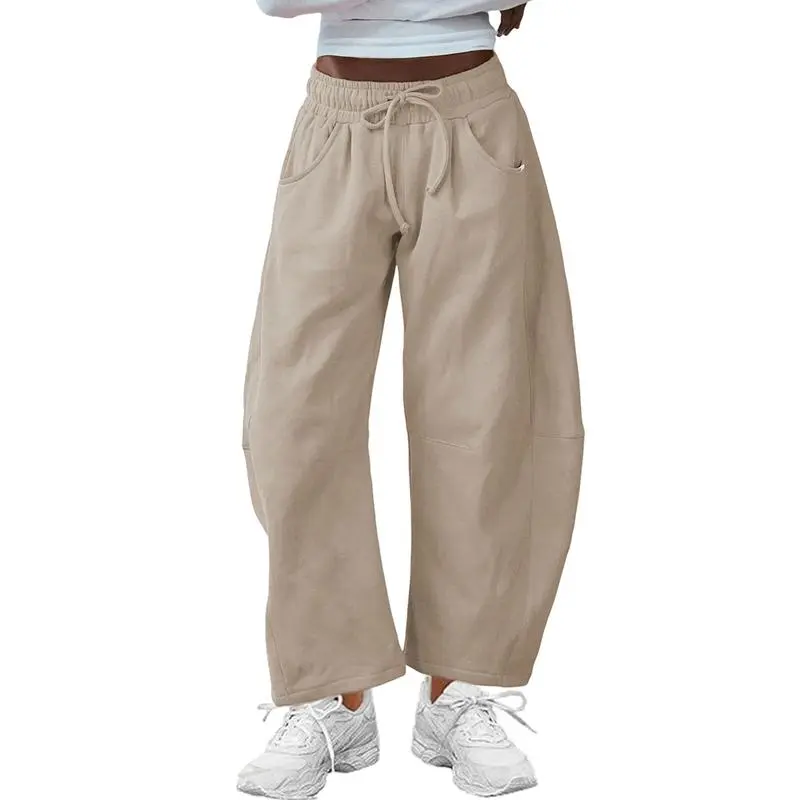 Women's Cotton Barrel-Leg Sweatpants (Drawstring Waist, Pockets)