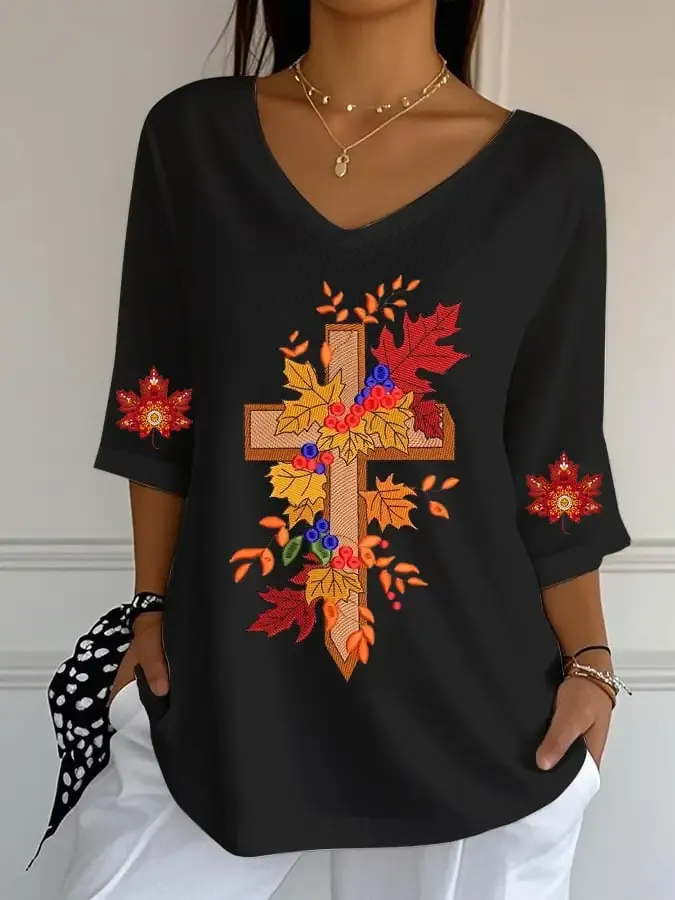Women's Casual Autumn Print Sleeve Top