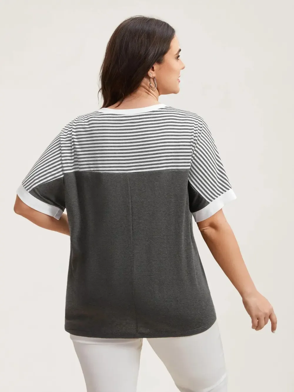 Solid and Striped Contrast Hem T-Shirt