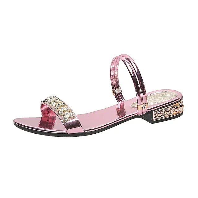 Women's Sandals Comfort Shoes Plus Size Wedding Party Daily Summer Rhinestone Low Heel Open Toe Fashion Vintage Elegant Faux Leather Loafer Solid Color Silver Pale Gold Black