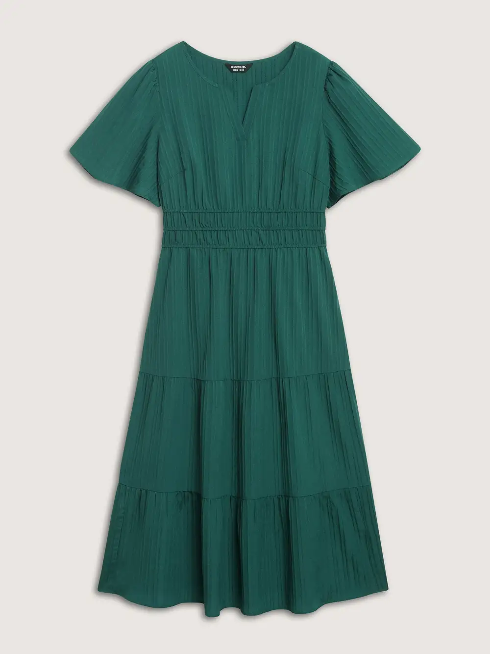 Textured Shirred Cinched Waist Midi Dress