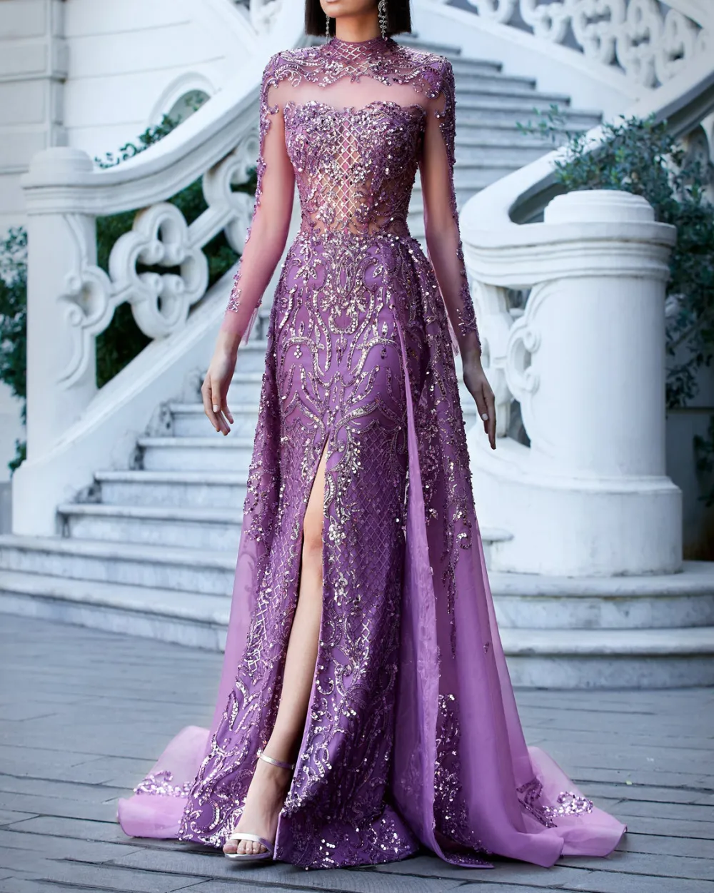 Ladies Elegant Rhinestone Mesh Shawl Swing Dress