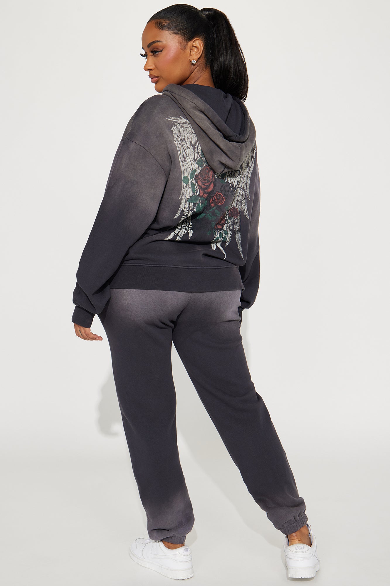 Give Me Roses Washed Jogger Set - Grey
