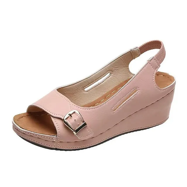Women's Sandals Wedge Sandals Platform Sandals Plus Size Outdoor Daily Walking Summer Buckle Wedge Heel Peep Toe Classic Casual PU Leather Faux Leather Elastic Band Solid Colored Almond Black White