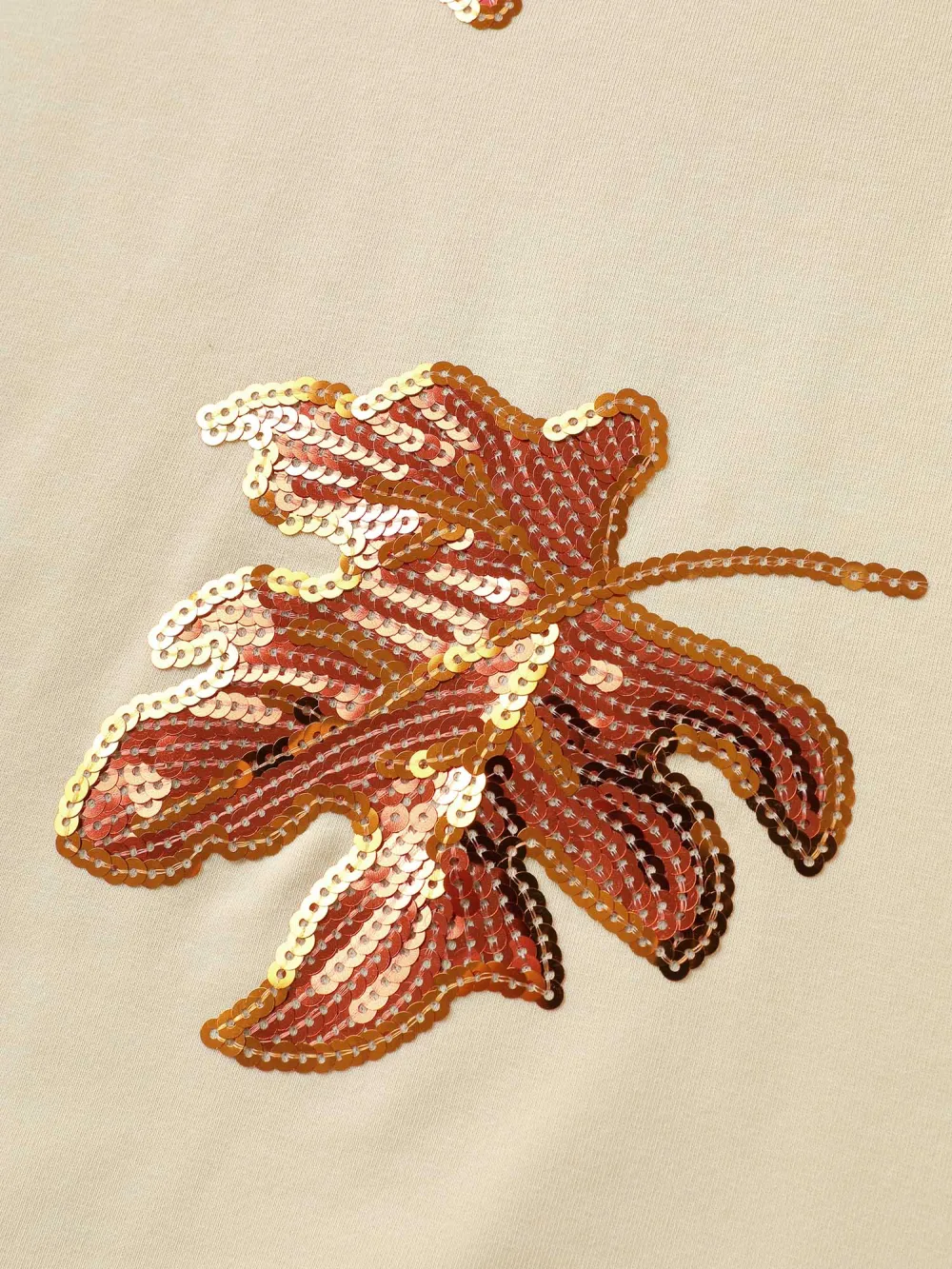 Crisp Leaf Print Sequin Embroidery Sweatshirt