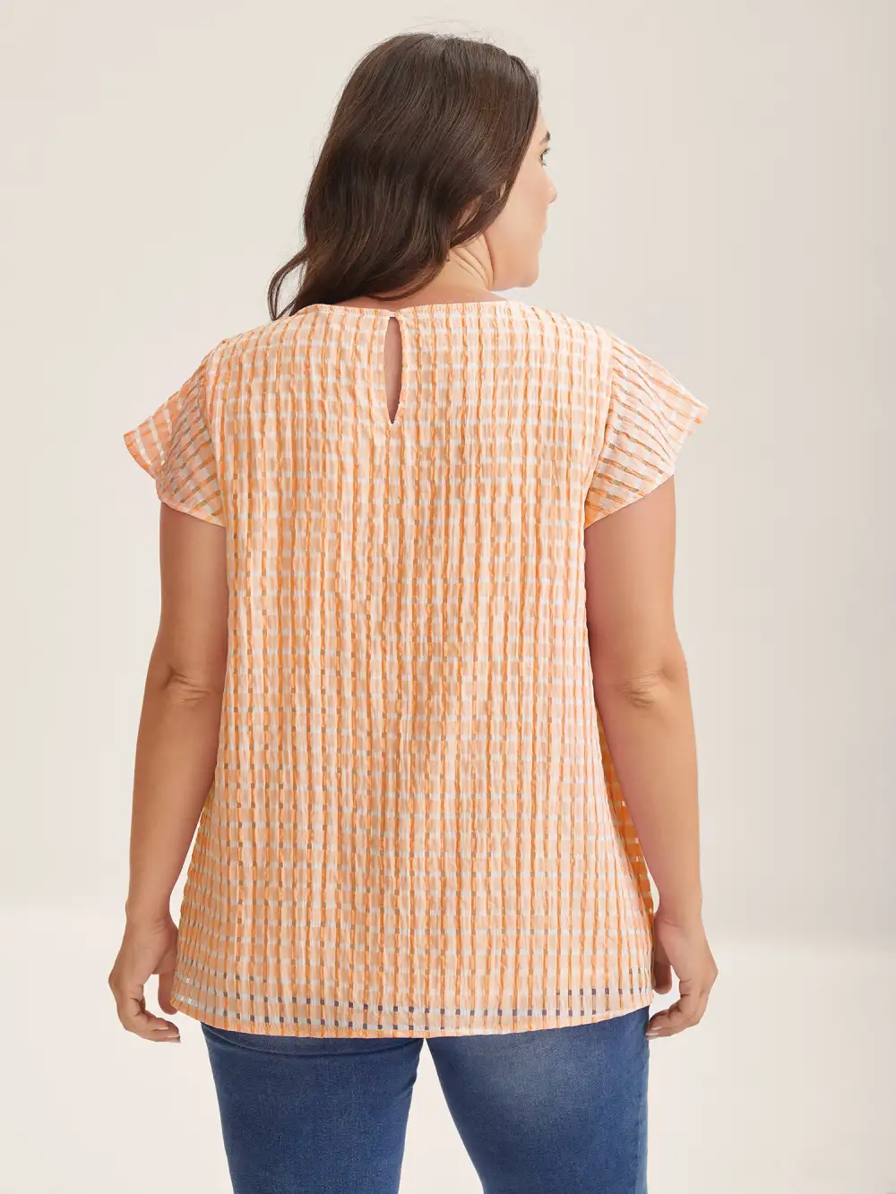 Textured Sheer Lined Flutter Sleeve Blouse