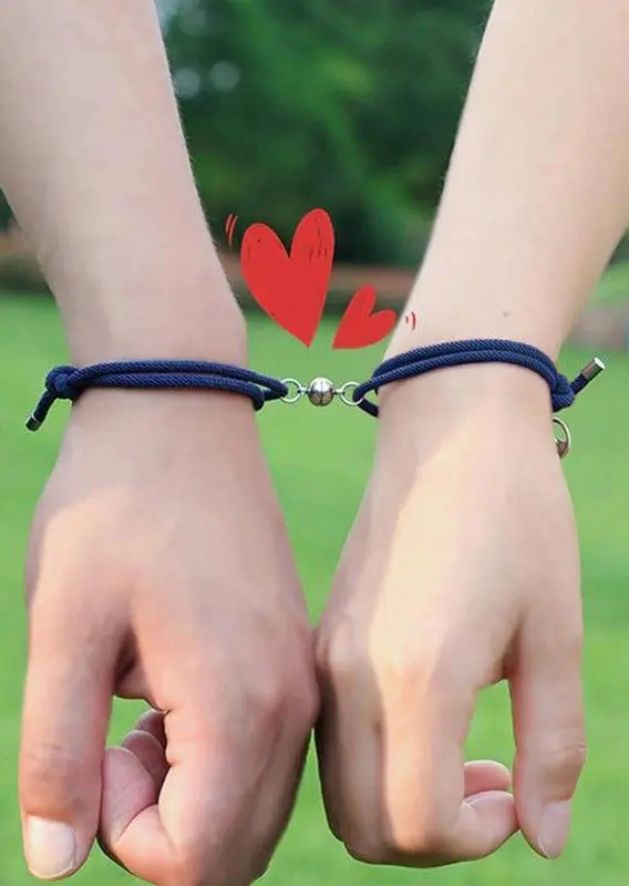 2Pcs Couples Magnetic Matching Braided Rope Bracelet - Deep Blue