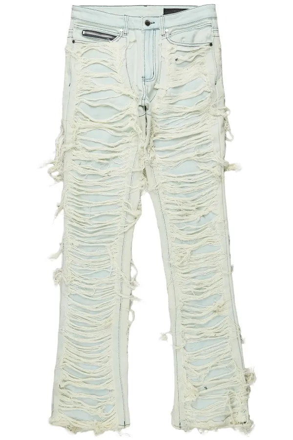 Conrad Light Blue Stacked Flare Jean