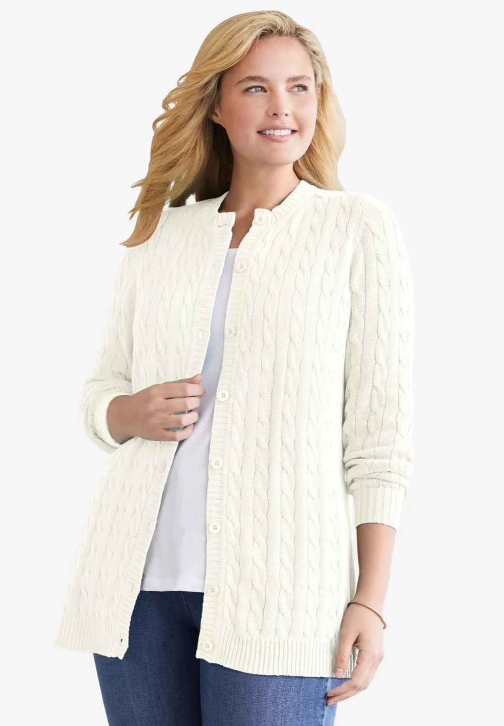 Cotton Cable Knit Cardigan Sweater