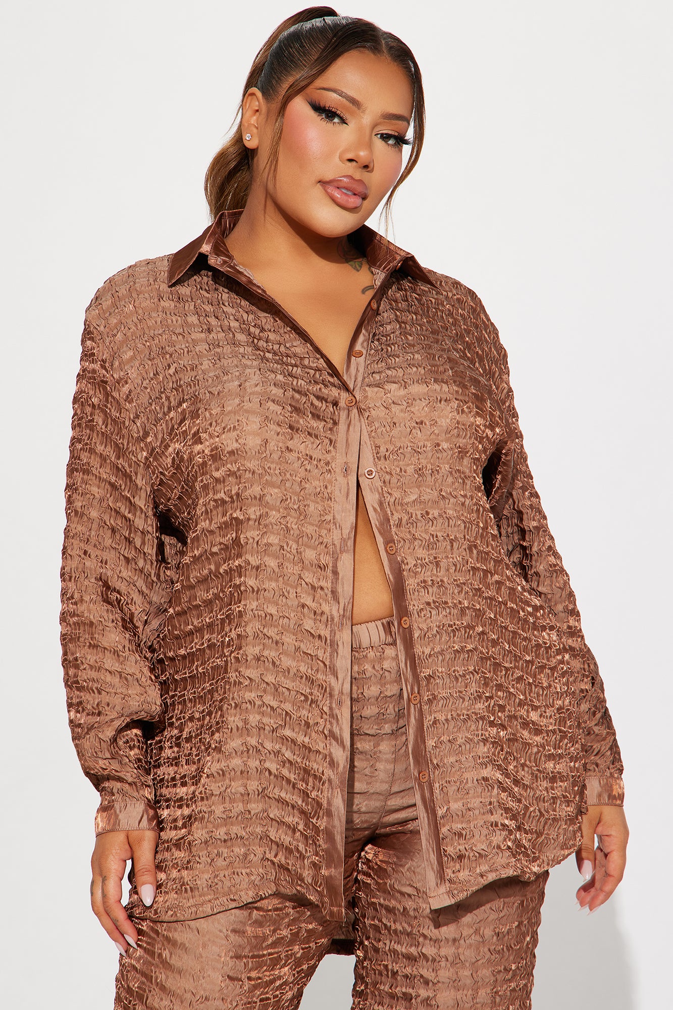 Royal Textured Pant Set - Brown