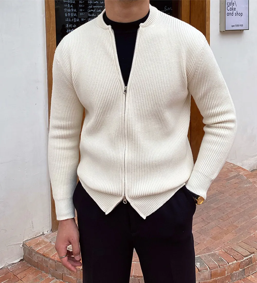 Gentleman's Elegant Plain Zipper Sweater Coat