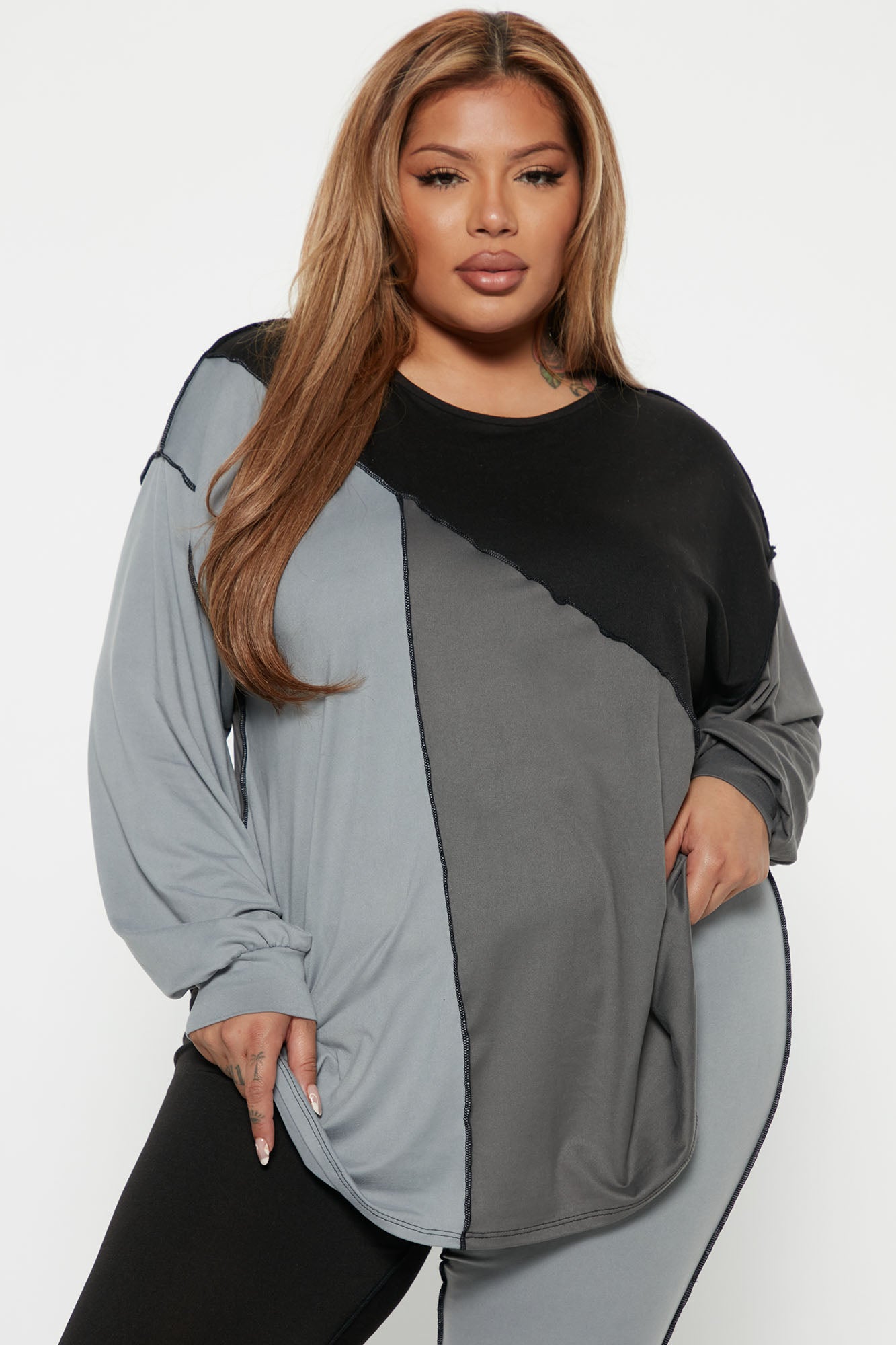 No Drama Colorblock Legging Set - Grey/combo