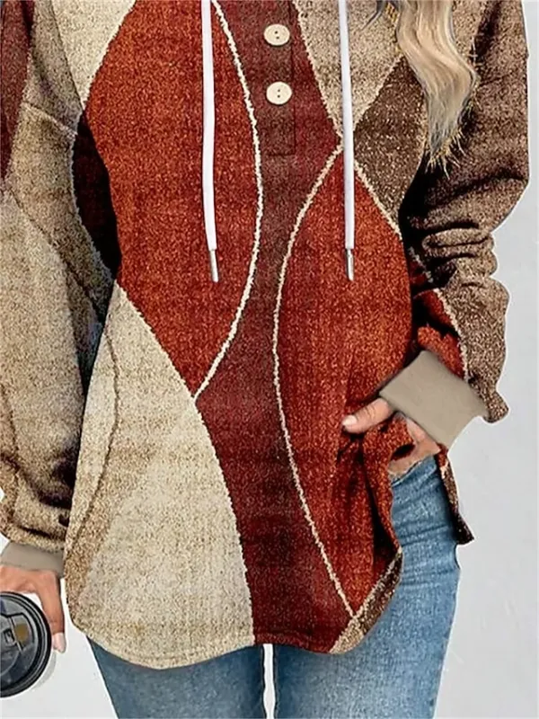 Women's Hoodie Sweatshirt Pullover Basic Button Drawstring Yellow Red Blue Color Block Casual Sports Hoodie Long Sleeve Top Micro-elastic Fall & Winter