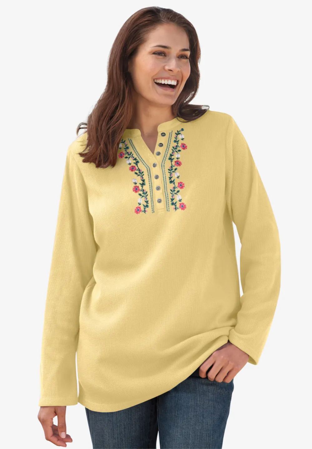 Embroidered Thermal Henley Tee