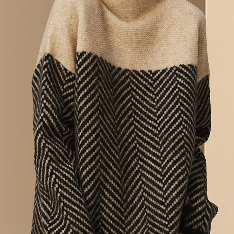 Thermal turtleneck striped sweater