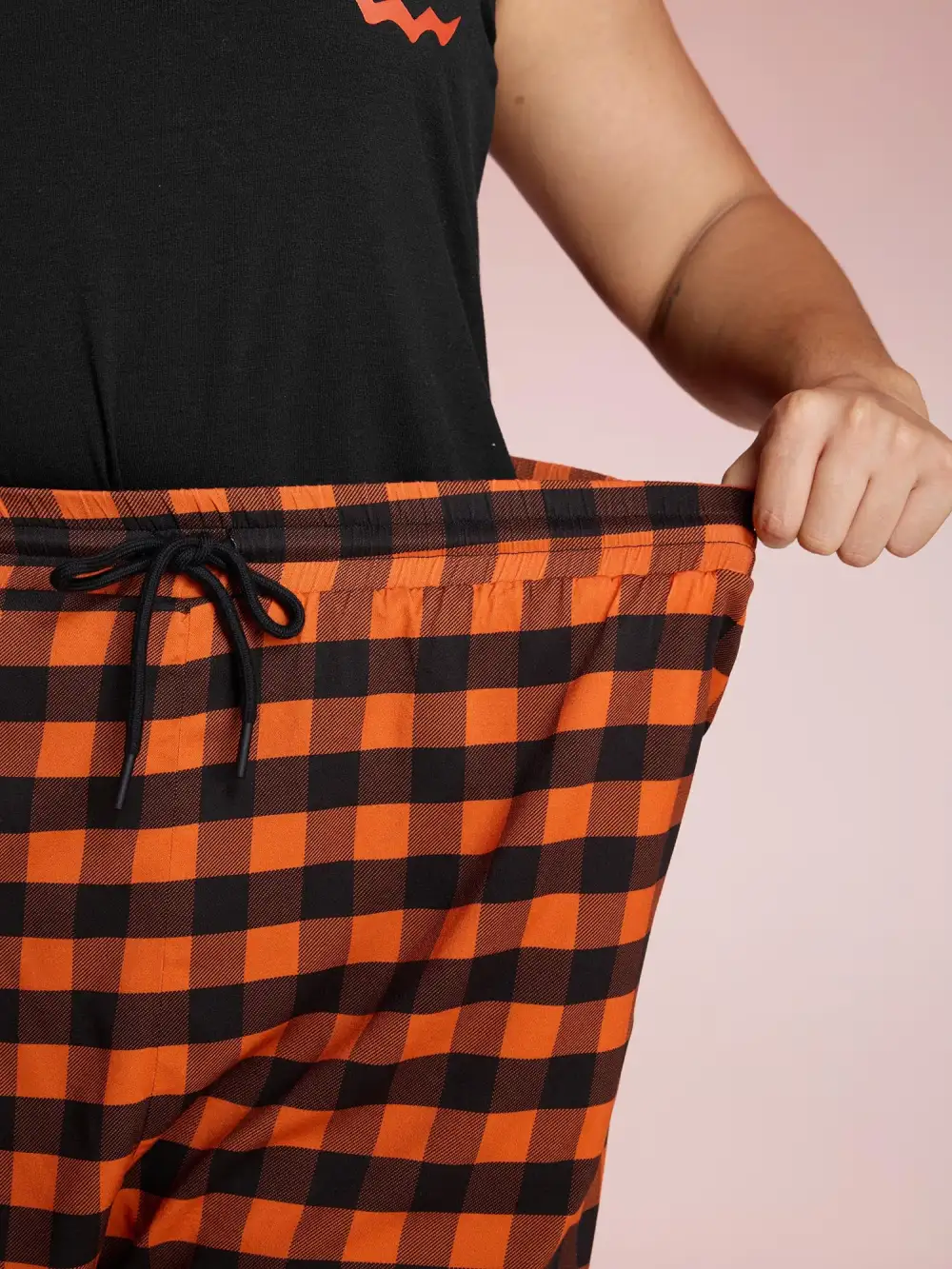 Stretchy Plaid Contrast Loungewear Set