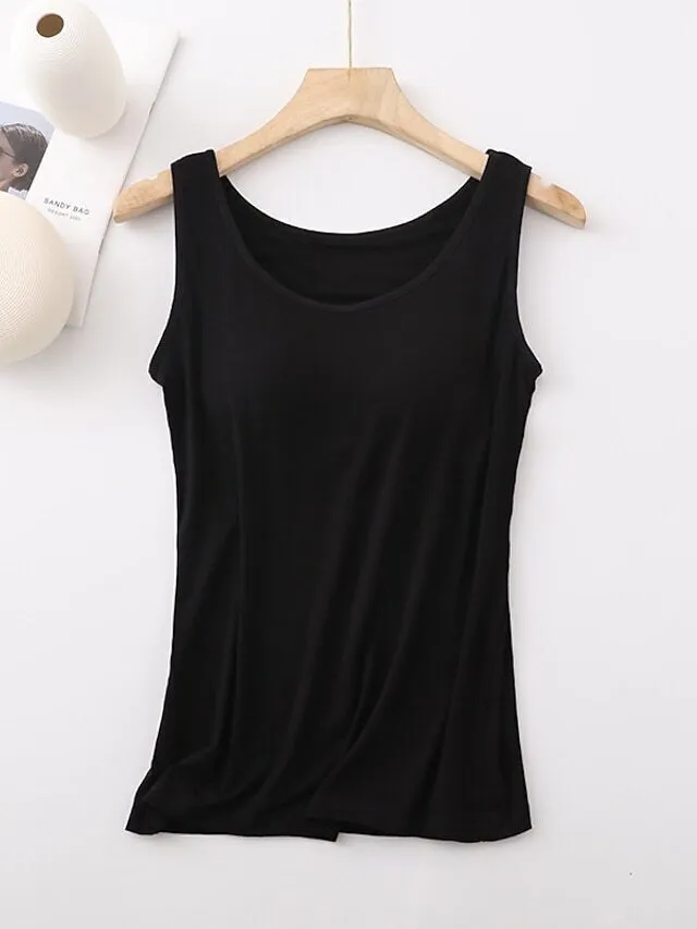 Women's Tank Top with Built-In Bra, Sleeveless Casual Basic Round Neck Regular - 10-Piece Sets