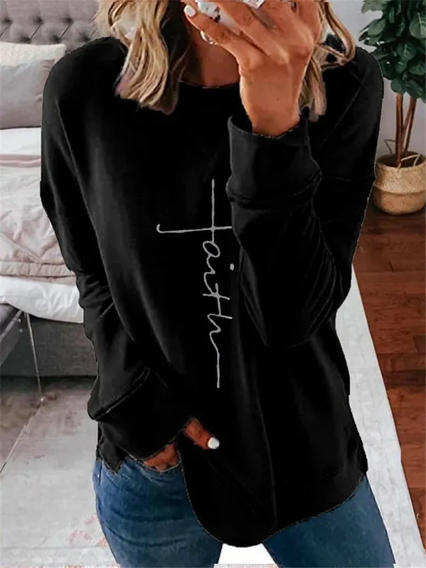 Women's T-Shirts Casual Printed Round Neck Long Sleeve T-Shirt（⚡Clearance Sale）