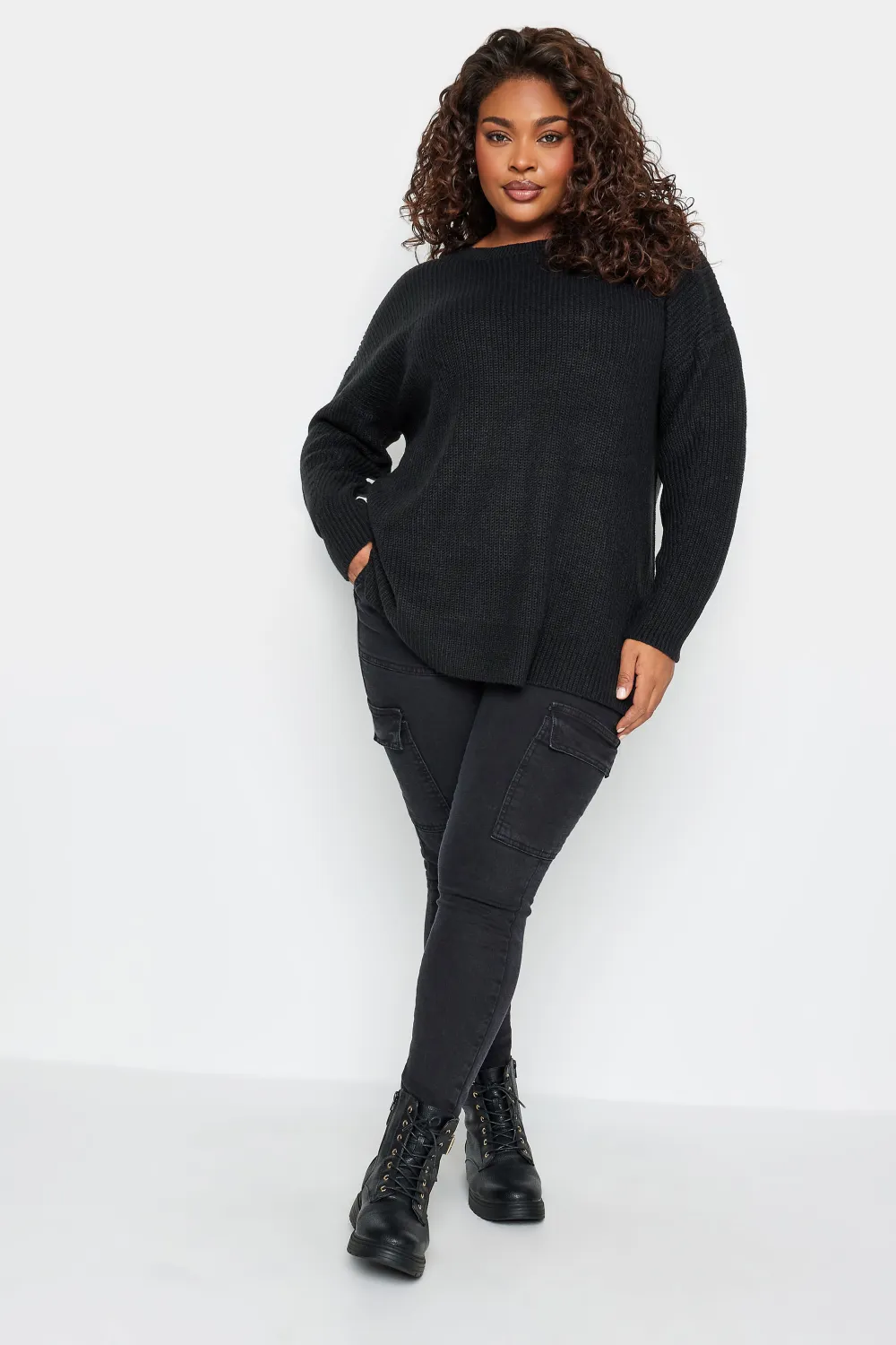 YOURS Curve Navy Blue Drop Shoulder Knitted Jumper