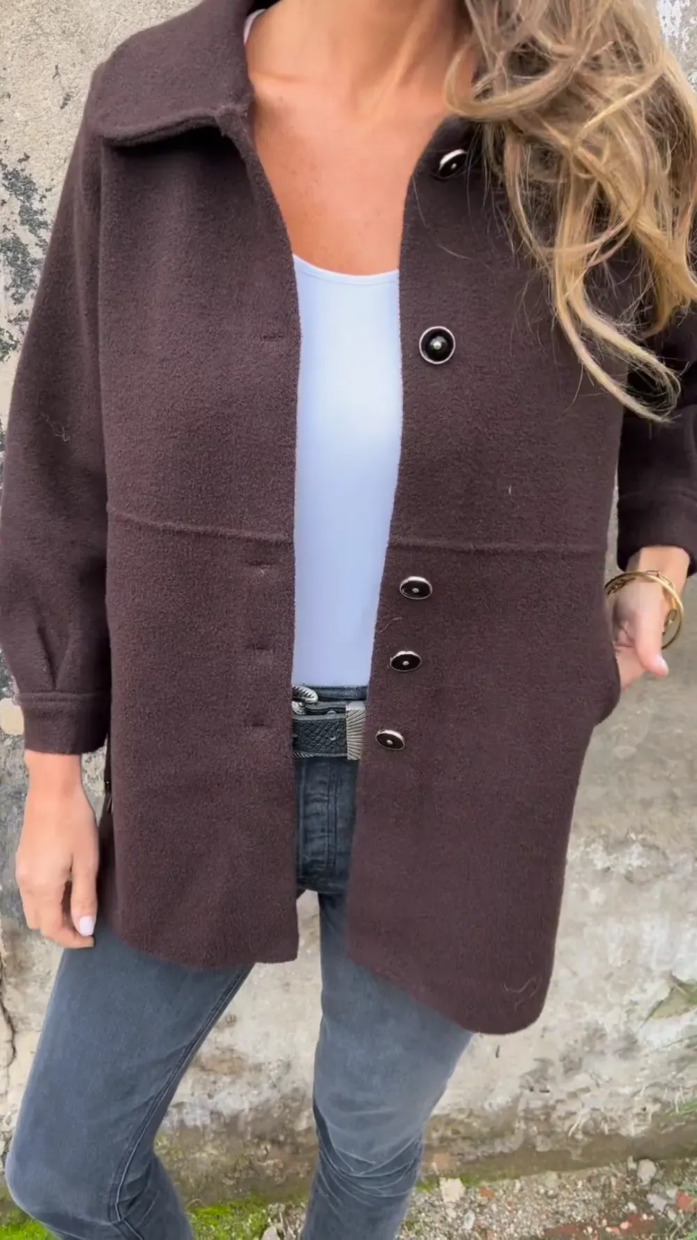 Elegant Wool-Blend Button-Down Coat