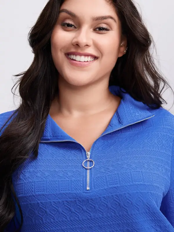 Textured Half-Zipper Stretchy Sweatshirt