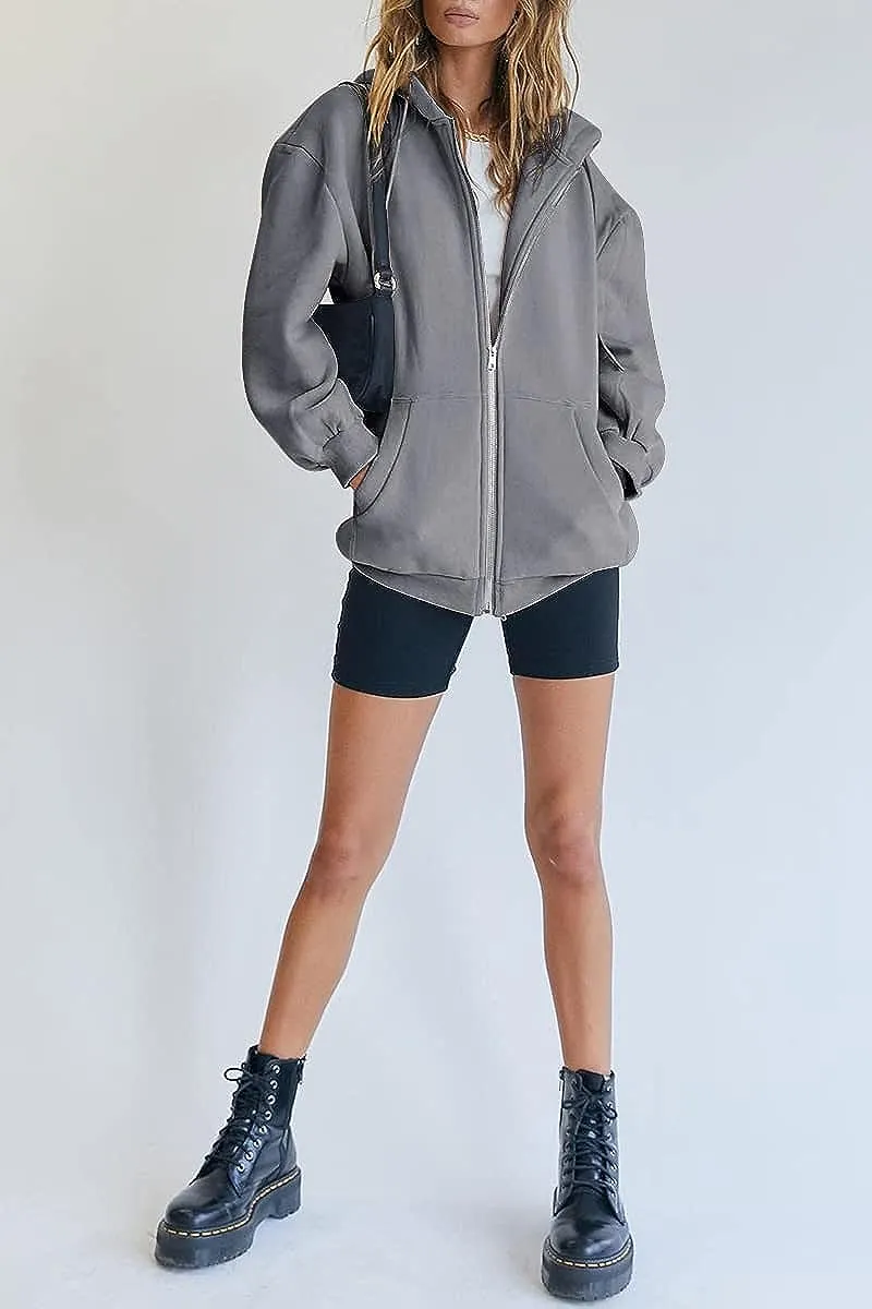 Women's Cute Hoodies Teen Girl Fall Jacket Oversized Sweatshirts Casual Drawstring Zip Up Y2K Hoodie with Pocket