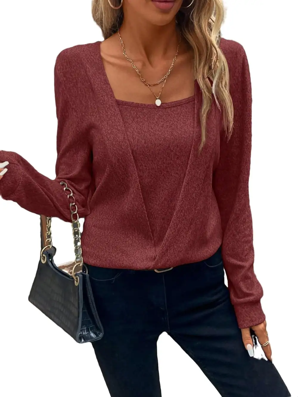 Casual Solid Pullovers Square Neck Light Grey Women Sweatshirts