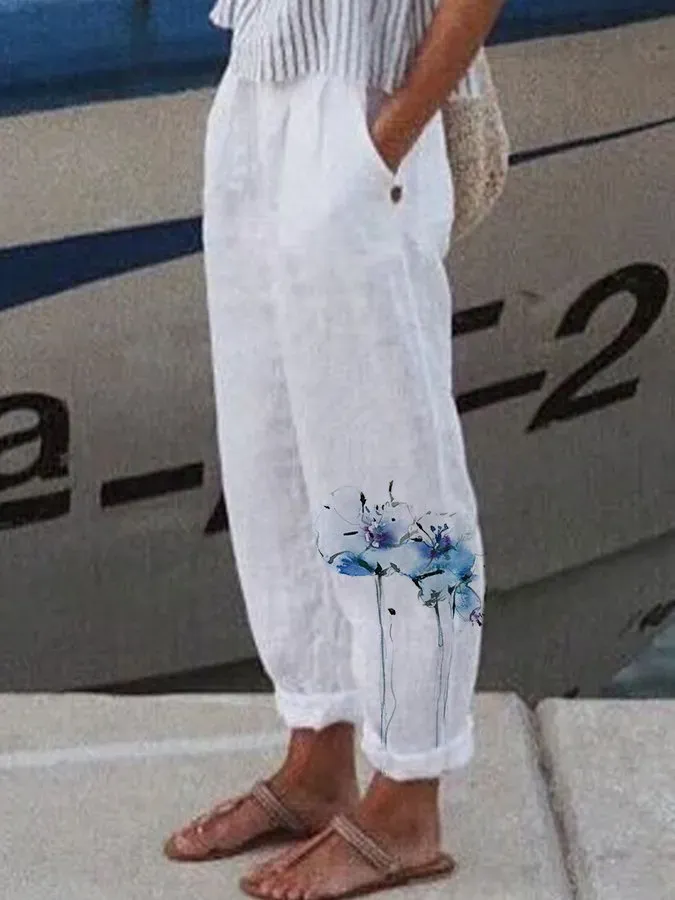 Women's Cotton Linen Daisy Casual Pants