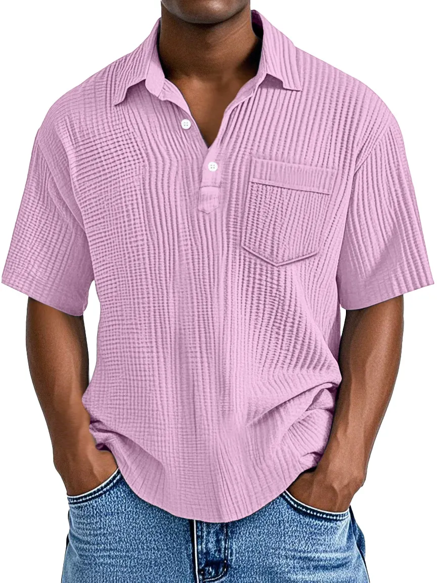 Men's Simple Casual Solid Color Pocket Lapel Short-sleeved Polo Shirt