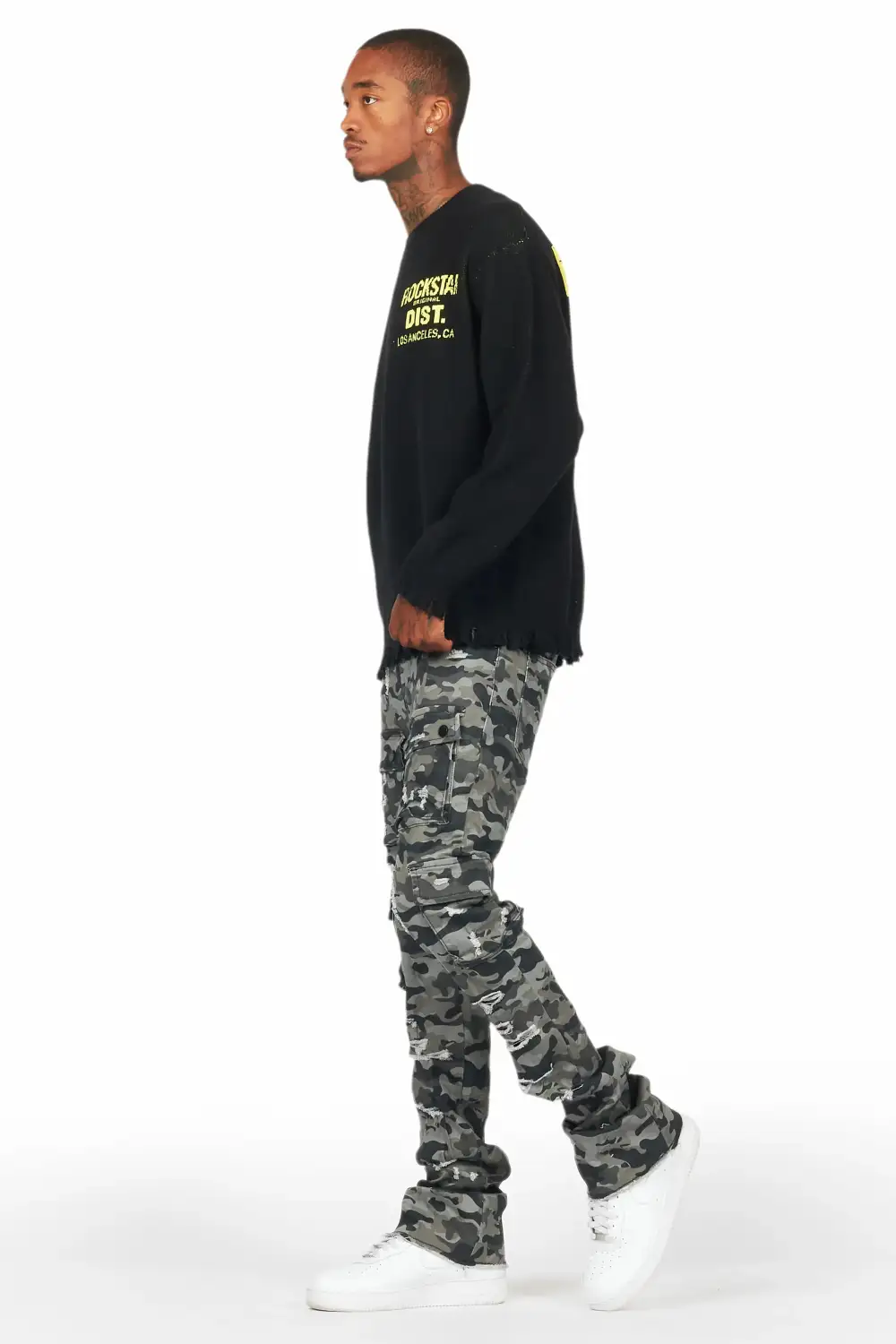 Zaid Grey Camo Stacked Flare Jean
