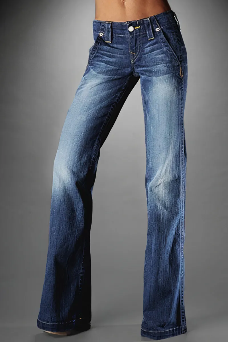 Slant Pocket Button Detail Low Waist Flare Jeans