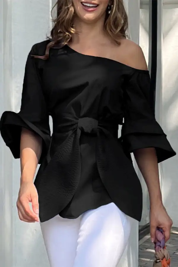 Casual Street Solid Bandage Oblique Collar Blouses(4 Colors)