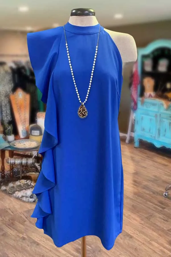 Solid Sleeveless Side Ruffle Mini Dress