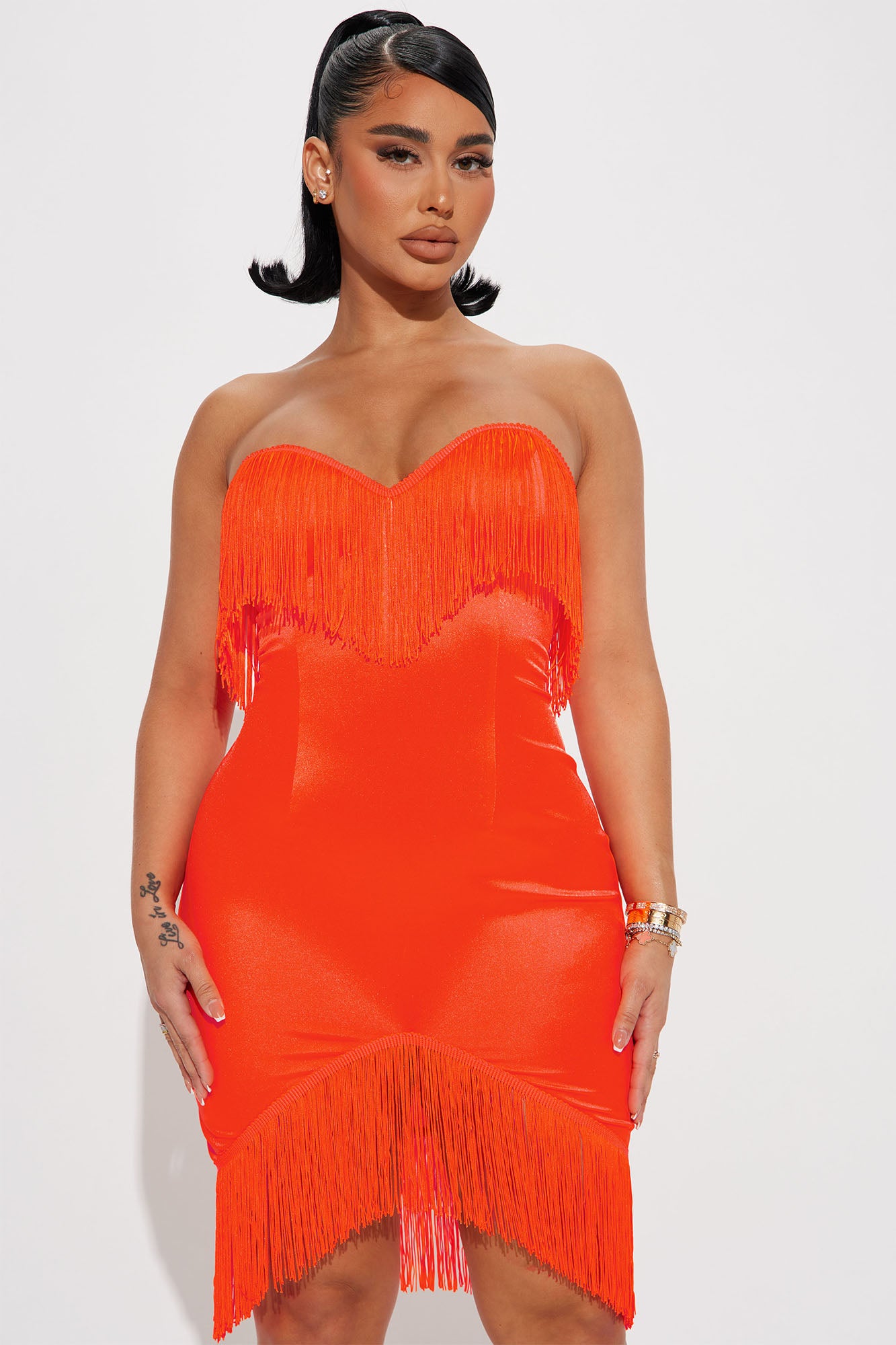 Fallyn Fringe Mini Dress - Orange