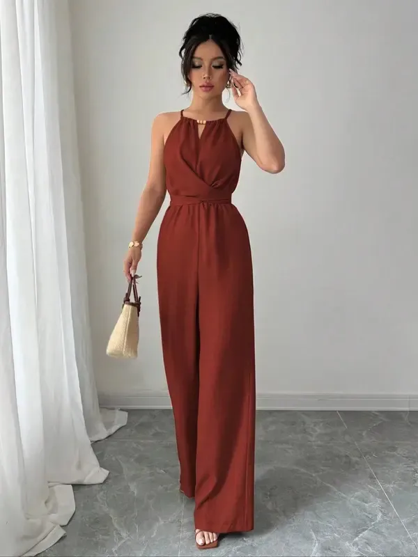 Women's Solid Color Jumpsuit – Elegant & Casual One-Piece for Daily Wear
