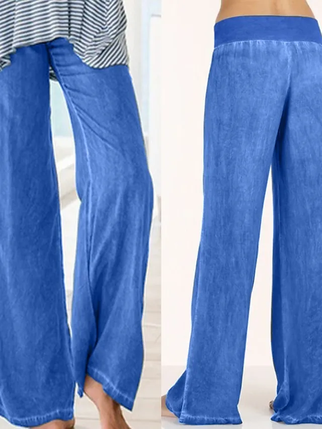 Women's Jeans Wide Leg Pants Trousers Full Length Faux Denim Baggy Stretchy High Waist Fashion Casual Daily Weekend Black Blue S M Spring & Summer Fall & Winter