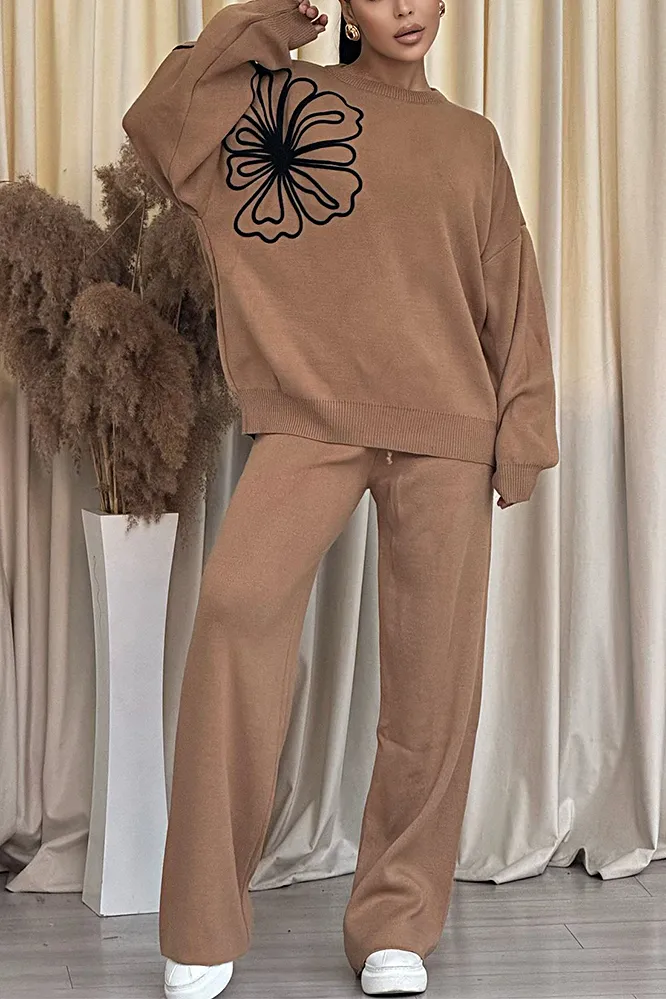 Women's Fashion Loose Floral Pattern Top & Pants Two-Piece Set