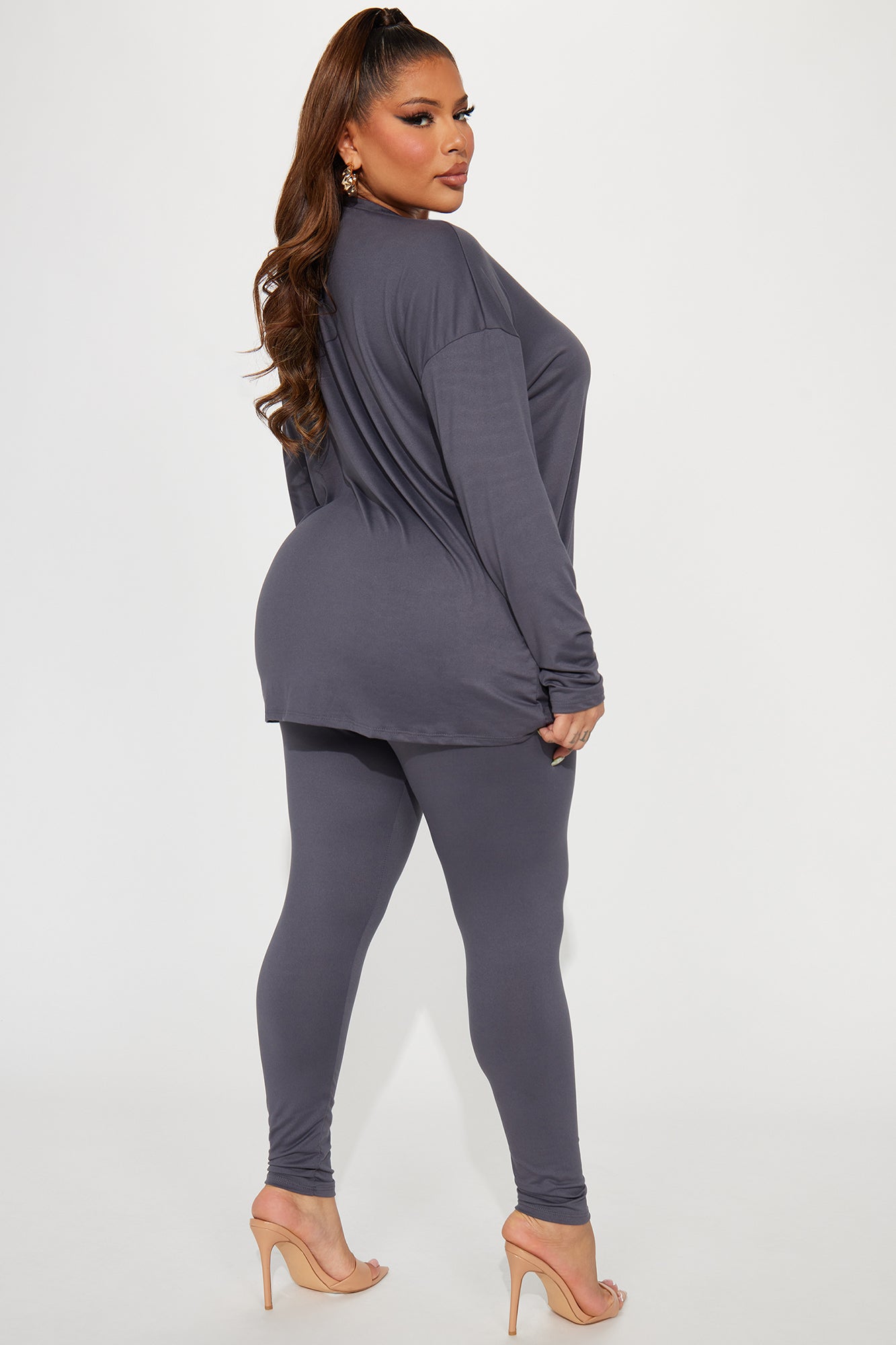 Weekend Vibes Long Sleeve Set - Charcoal