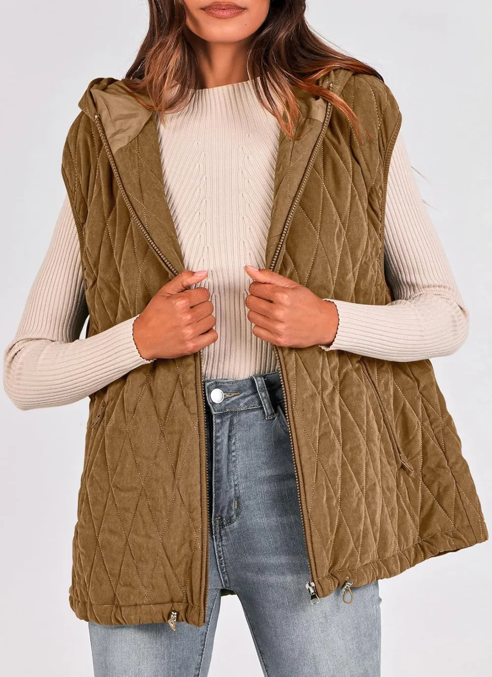 Women's Casual Hooded Zip-Up Vest Jacket