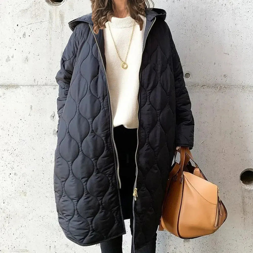 Custom Logo Winter Ladies Long Quilted Diamond Plaid Loose Casual Bubble Puffer Down Jacket Coats