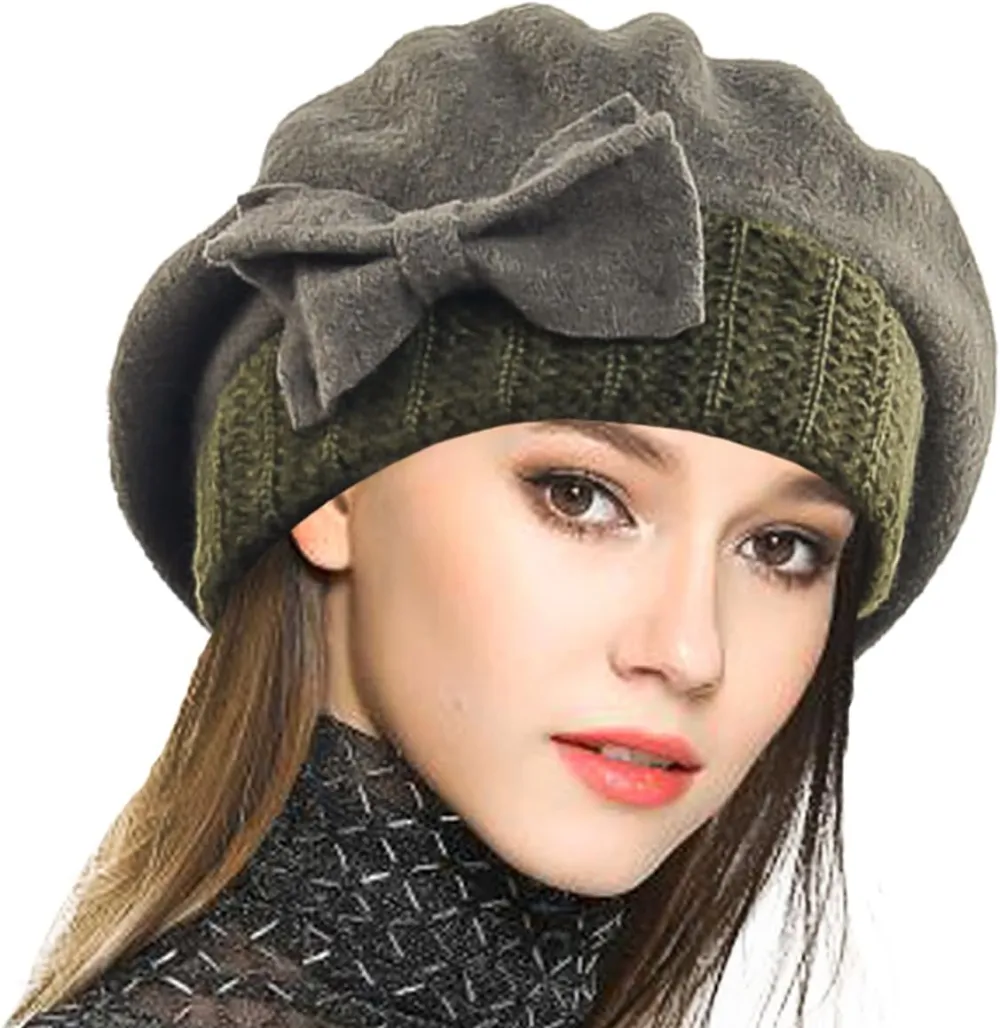 Lady French Beret 100% Wool Beret Floral Dress Beanie Winter Hat