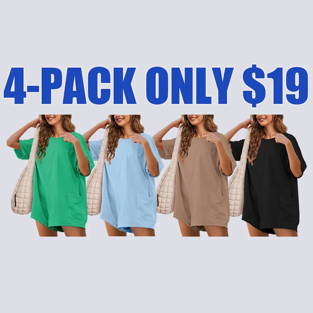 Womens Oversized Rompers Back V Neck Jumpsuits Casual Athletic Workout Tee Onesie Activewear