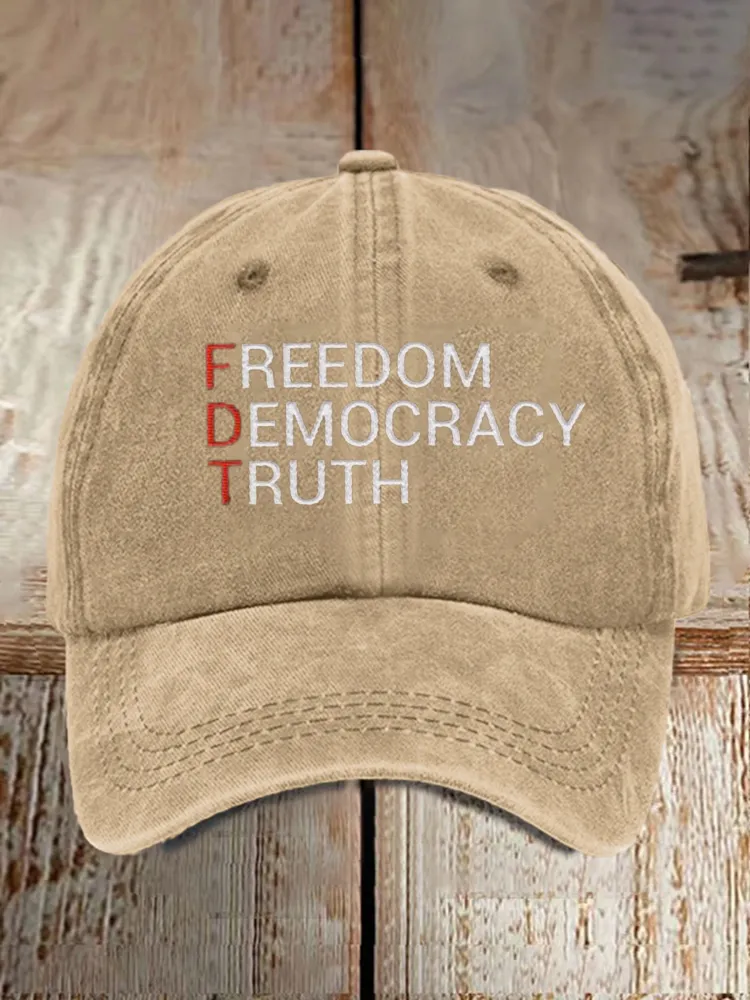 Unisex Distressed Washed Cotton FDT “Freedom Democracy Truth” Hat