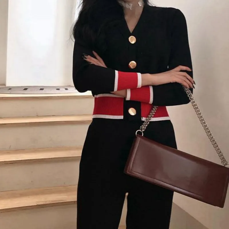 Fashion Classic Buttons Color Block Two-piece Set