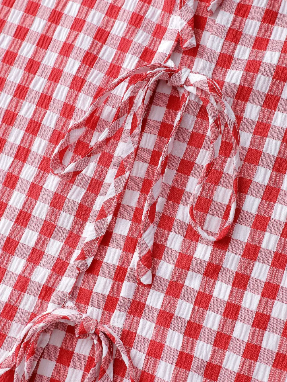 Gingham Embroidered Bow Tie Open-Front Shirt