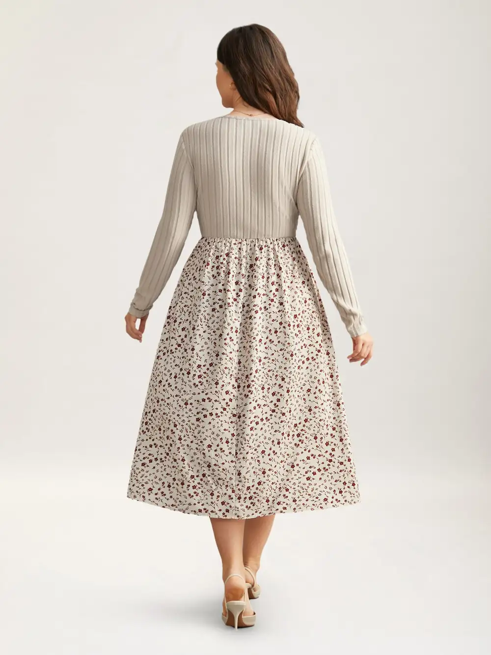 Ditsy Floral Patchwork Texture Midi Dress