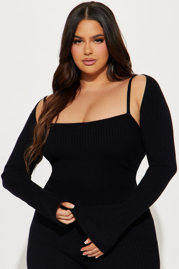 Justine 3 Piece Sweater Pant Set - Black